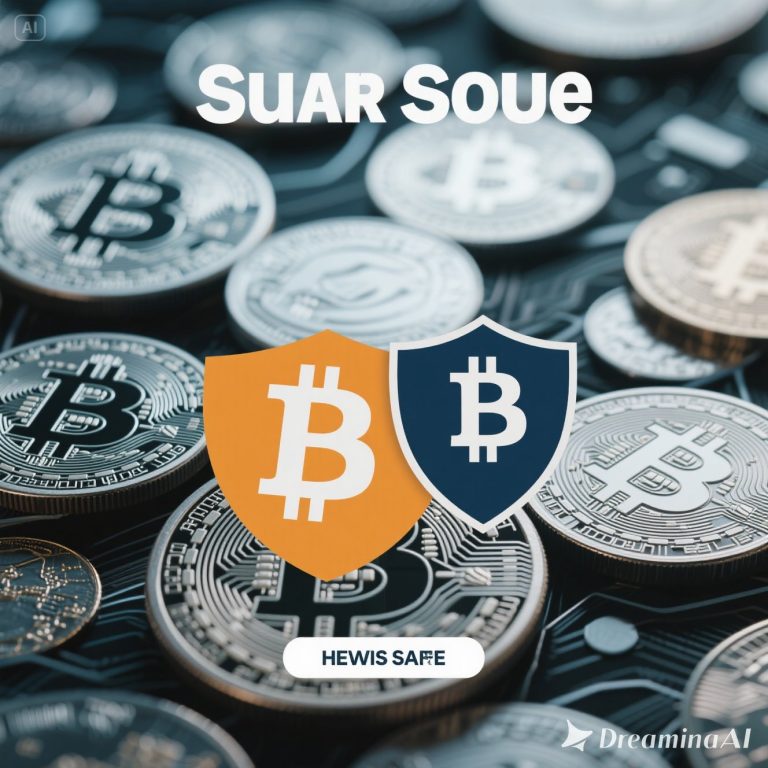 Ilustrasi investasi crypto untuk pemula dengan simbol Bitcoin, Ethereum, grafik harga, dan tanda gembok keamanan digital.