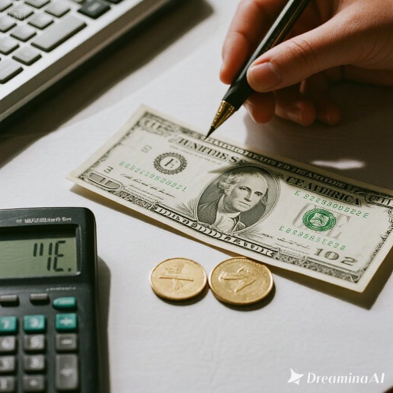 Ilustrasi dompet dengan uang berkurang karena inflasi dan simbol investasi.
