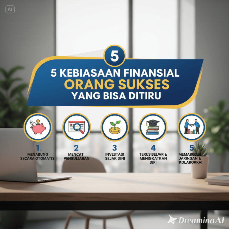 Ilustrasi seseorang mengatur keuangan dengan laptop, grafik investasi, dan catatan anggaran.