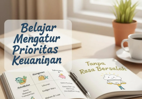 Seseorang menulis rencana keuangan di meja dengan suasana tenang dan minimalis