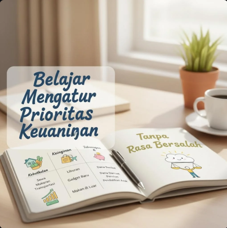 Seseorang menulis rencana keuangan di meja dengan suasana tenang dan minimalis