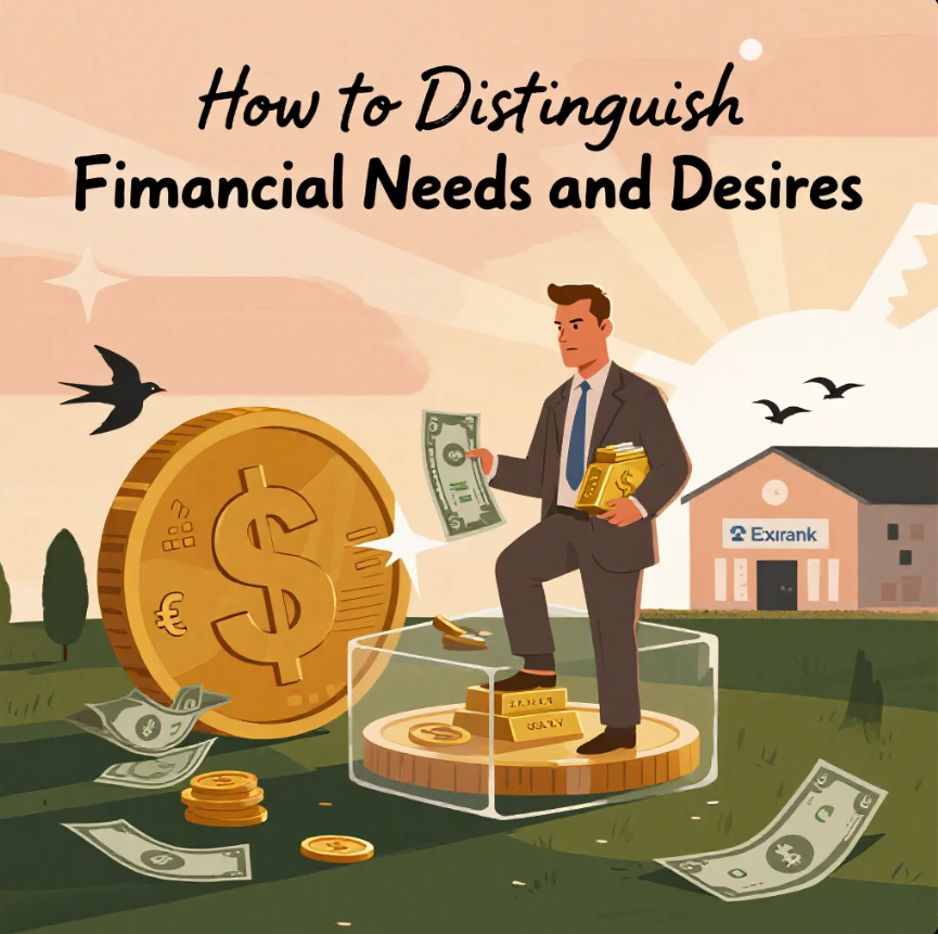 Ilustrasi dua pilihan finansial: kebutuhan penting dan keinginan konsumtif