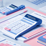 Pemilik bisnis kecil memeriksa catatan transaksi di laptop dengan kalkulator dan buku catatan di meja