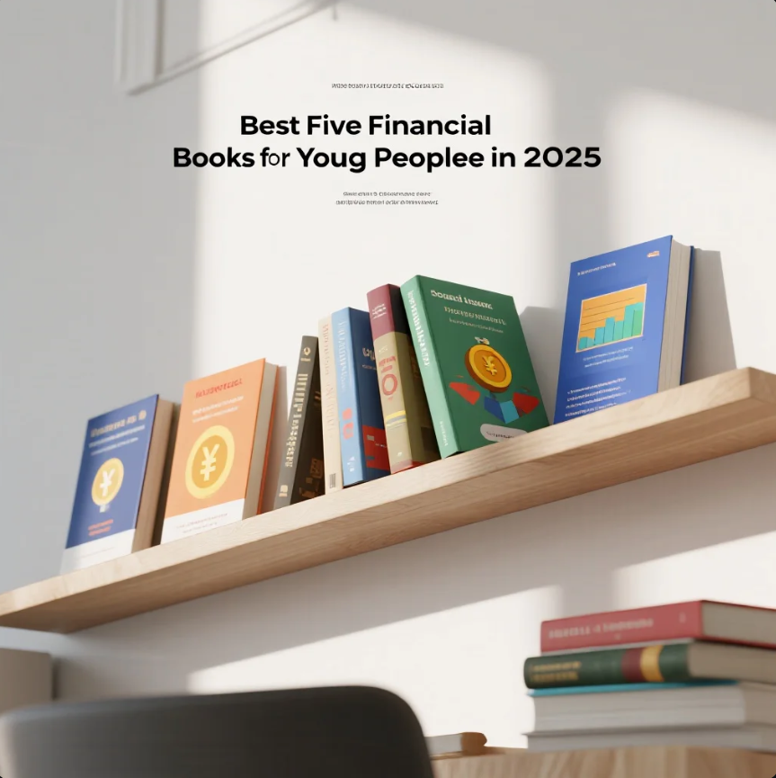 Tumpukan buku keuangan terbaik 2025 untuk anak muda dengan desain modern