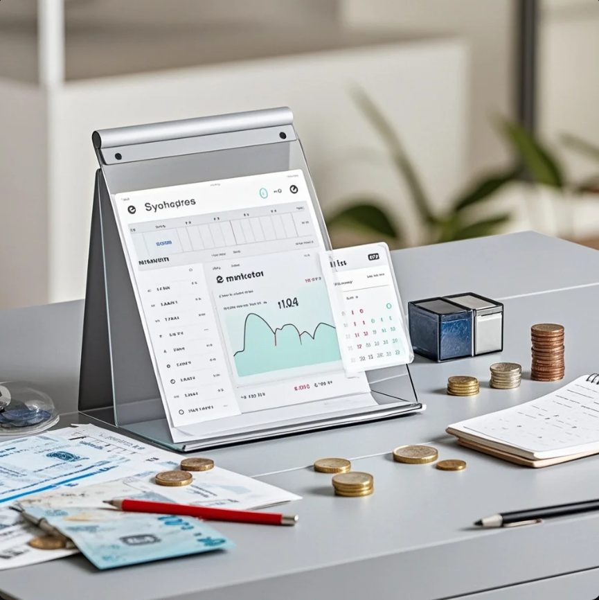 Seseorang mencatat pengeluaran harian di smartphone dengan kopi di sampingnya