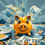 Ilustrasi beberapa amplop dana bertuliskan pajak, servis, dan liburan dengan catatan budgeting