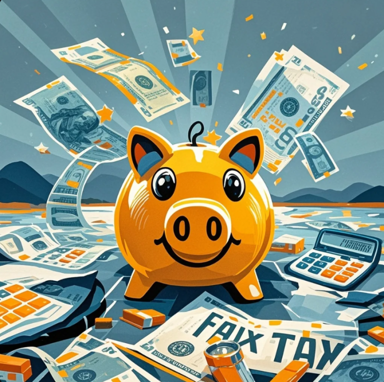 Ilustrasi beberapa amplop dana bertuliskan pajak, servis, dan liburan dengan catatan budgeting